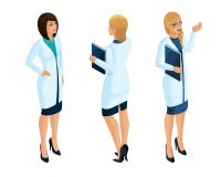 Isometry av medicinska arbetare för en kvinna, en doktor, kirurg, sjuksköterska som är härlig i medicinska kappor stock illustrationer Isometry av medicinska arbetare för en kvinna, en doktor, kirurg, sjuksköterska som är härlig i medicinska kappor stock illustrationer