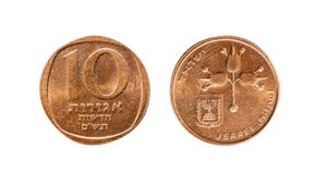Israel 10 Agorot. Isolated object on a white background. Stock Photography Israel 10 Agorot. Isolated object on a white background. Stock Photography