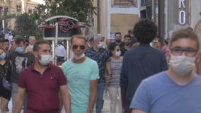 Istanbul / Turkey - 08-05-2020  corona virus. covid 19. new normal life istanbul. crowded street. masked people. Street walking, s