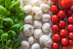 Italian flag made of ingredients for classic Italian food. royalty free stock image Italian flag made of ingredients for classic Italian food. royalty free stock image