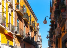 Italian narrow street with colorful houses and blue sky. Vietri sul Mare, Italy royalty free stock photo Italian narrow street with colorful houses and blue sky. Vietri sul Mare, Italy royalty free stock photo