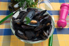 Italian typical mussels sumo called `Impepata di cozy`. stock image Italian typical mussels sumo called `Impepata di cozy`. stock image