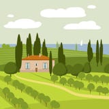 Italienskt bygdlandskap, vektor, illustration royaltyfri illustrationer Italienskt bygdlandskap, vektor, illustration royaltyfri illustrationer