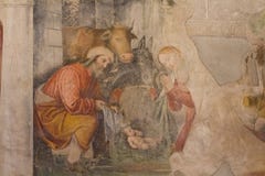 Wall frescoes in San Salvatore Monastery and Santa Giulia museum in Brescia, Lombardy, Italy