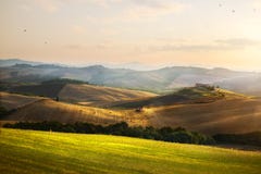 Italy Terra e Rolling Hills de Toscânia; La do campo do verão Imagens de Stock Royalty Free Italy Terra e Rolling Hills de Toscânia; La do campo do verão Imagens de Stock Royalty Free