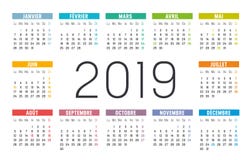 Jaar 2019 kalender in het Frans stock illustratie Jaar 2019 kalender in het Frans stock illustratie