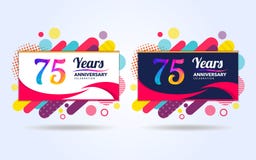 75 Jahre knallen moderne Gestaltungselemente des Jahrestages, bunte Ausgabe, Feierschablonenentwurf, Knallfeier-Schablonenentwurf lizenzfreie abbildung 75 Jahre knallen moderne Gestaltungselemente des Jahrestages, bunte Ausgabe, Feierschablonenentwurf, Knallfeier-Schablonenentwurf lizenzfreie abbildung