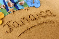 Jamaïca-strand het schrijven royalty-vrije stock afbeelding Jamaïca-strand het schrijven royalty-vrije stock afbeelding