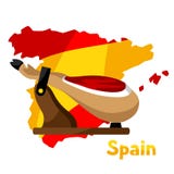 Jamon español tradicional de la comida Pierna del cerdo del ejemplo en el mapa del fondo de España libre illustration Jamon español tradicional de la comida Pierna del cerdo del ejemplo en el mapa del fondo de España libre illustration