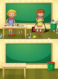 Janitor Cleaning Dirty Classroom royalty free illustration Janitor Cleaning Dirty Classroom royalty free illustration