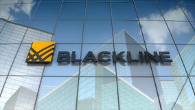 Editorial, Blackline logo on glass building.