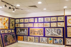 January 27, 2019 - Egypt, Sharm El-Sheikh. Papyrus painting displayed in store royalty free stock images January 27, 2019 - Egypt, Sharm El-Sheikh. Papyrus painting displayed in store royalty free stock images