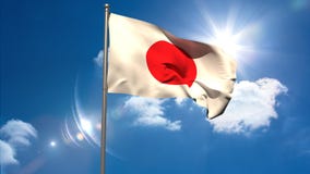 japan-national-flag-waving-flagpole-blue-sky-background-43375290