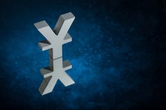 Japanese of Chinese Currency Symbol or Sign With Mirror Reflection on Blue Dusty Background stock photo Japanese of Chinese Currency Symbol or Sign With Mirror Reflection on Blue Dusty Background stock photo