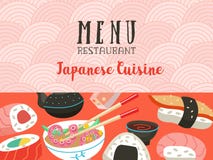 Japansk kokkonst Japansk kock Uppsättning av japansk traditionell dis royaltyfri illustrationer Japansk kokkonst Japansk kock Uppsättning av japansk traditionell dis royaltyfri illustrationer