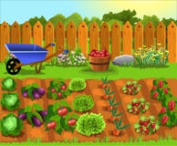 Jardín de la historieta con las frutas y verduras ilustración del vector Jardín de la historieta con las frutas y verduras ilustración del vector
