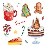 Jaskrawa kolekcja z Bożenarodzeniowym cukierkiem, cukierkami i tortami, royalty ilustracja Jaskrawa kolekcja z Bożenarodzeniowym cukierkiem, cukierkami i tortami, royalty ilustracja