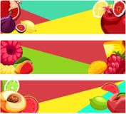 Jaskrawi kolorowi sztandary z tropikalnymi owoc ilustracja wektor Jaskrawi kolorowi sztandary z tropikalnymi owoc ilustracja wektor