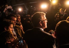 Jeb Bush speaks to reporters in Dover, New Hampshire stock photography Jeb Bush speaks to reporters in Dover, New Hampshire stock photography
