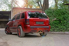 Kyiv, UA - September 4, 2012: Jeep Grand Cherokee SRT8. Brutal off-road car. Car rear view. royalty free stock photo Kyiv, UA - September 4, 2012: Jeep Grand Cherokee SRT8. Brutal off-road car. Car rear view. royalty free stock photo