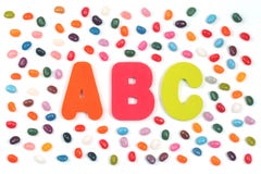 Jelly bean sweets and ABC letters royalty free stock photo Jelly bean sweets and ABC letters royalty free stock photo