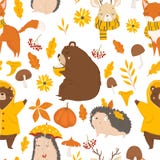 Jesień lasowy bezszwowy wzór z ślicznymi zwierzętami ilustracji Jesień lasowy bezszwowy wzór z ślicznymi zwierzętami ilustracji
