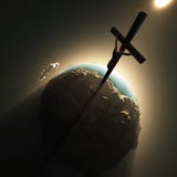Jesus crucifix above world