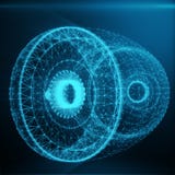 Jet Engine abstracta, puntos azules que consisten en poligonales abstractos y líneas Jet Engine en el fondo azul del tinte, 3D stock de ilustración Jet Engine abstracta, puntos azules que consisten en poligonales abstractos y líneas Jet Engine en el fondo azul del tinte, 3D stock de ilustración