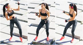 Jeune, ajustement et formation sportive de fille extérieurs Forme physique, sport, pulser urbain et concept sain de mode de vie photos libres de droits Jeune, ajustement et formation sportive de fille extérieurs Forme physique, sport, pulser urbain et concept sain de mode de vie photos libres de droits