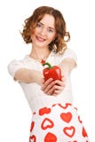 Jeune belle femme donnant un paprika Images stock Jeune belle femme donnant un paprika Images stock