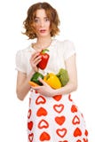 Jeune belle femme donnant un paprika Photo stock Jeune belle femme donnant un paprika Photo stock
