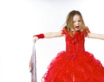 Jeune Cendrillon s'est habillée en rouge avec le tissu sale photo libre de droits Jeune Cendrillon s'est habillée en rouge avec le tissu sale photo libre de droits
