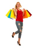 Jeune femme blonde attirante avec des paniers d'isolement Images libres de droits Jeune femme blonde attirante avec des paniers d'isolement Images libres de droits