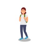 Jeune femme marchant avec l'illustration de sac à dos, saine et active de mode de vie de vecteur sur un fond blanc illustration stock Jeune femme marchant avec l'illustration de sac à dos, saine et active de mode de vie de vecteur sur un fond blanc illustration stock