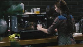 Jeune fille travaillant dans un café Jeune fille travaillant dans un café