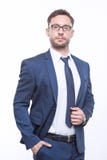 Jeune homme d'affaires barbu sur le fond blanc images stock Jeune homme d'affaires barbu sur le fond blanc images stock