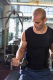 Jeune homme s'exerçant avec des haltères dans le gymnase Image libre de droits