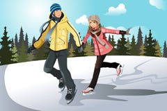 Jeune patinage de glace de couples illustration libre de droits Jeune patinage de glace de couples illustration libre de droits