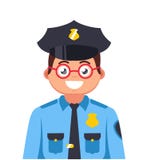 Jeune policier avec des verres souriant au-dessus d'un fond blanc flic très jeune illustration libre de droits Jeune policier avec des verres souriant au-dessus d'un fond blanc flic très jeune illustration libre de droits