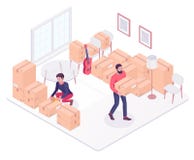 Jeunes couples caucasiens se déplaçant à une nouvelle maison illustration libre de droits Jeunes couples caucasiens se déplaçant à une nouvelle maison illustration libre de droits