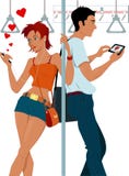 Jeunes couples sexting sur un souterrain illustration de vecteur Jeunes couples sexting sur un souterrain illustration de vecteur