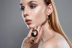 Jewelry on beautiful girl. woman with make-up and jewels stock images Jewelry on beautiful girl. woman with make-up and jewels stock images