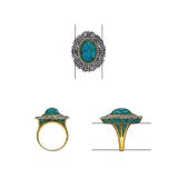 Jewelry Design Modern Art Set With Diamond And Turquoise Gold Ring. Stock Photos
