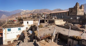 Jharkot-Dorf, runde Annapurna-Stromkreis-Trekkingsspur stockfoto Jharkot-Dorf, runde Annapurna-Stromkreis-Trekkingsspur stockfoto