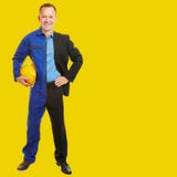 Jobbändring från arbetare för blå krage till den vita kragechefen royaltyfri bild Jobbändring från arbetare för blå krage till den vita kragechefen royaltyfri bild