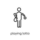 Jogando o ícone do loto Vetor linear liso moderno na moda que joga o lote ilustração royalty free Jogando o ícone do loto Vetor linear liso moderno na moda que joga o lote ilustração royalty free