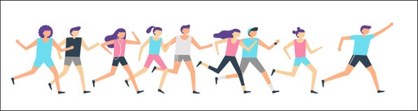 Jogging biegacz grupa Ranku bieg, dorosli ludzie trenuje sporta bieg i plenerowego jog Sprawność fizyczna biegacza mieszkania wek ilustracji Jogging biegacz grupa Ranku bieg, dorosli ludzie trenuje sporta bieg i plenerowego jog Sprawność fizyczna biegacza mieszkania wek ilustracji