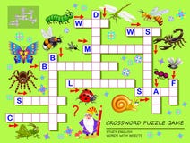 Jogo das palavras cruzadas para crianças com insetos bonitos P?gina educacional para crian?as para palavras do ingl?s do estudo ilustração stock Jogo das palavras cruzadas para crianças com insetos bonitos P?gina educacional para crian?as para palavras do ingl?s do estudo ilustração stock