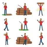 Jogo de caracteres liso dos desenhos animados do lenhador em poses diferentes O homem vestiu-se na camisa e na calças de ganga de ilustração do vetor Jogo de caracteres liso dos desenhos animados do lenhador em poses diferentes O homem vestiu-se na camisa e na calças de ganga de ilustração do vetor