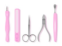 Jogo de Manicure Ilustração do vetor de todas as ferramentas para pregos perfeitos ilustração royalty free Jogo de Manicure Ilustração do vetor de todas as ferramentas para pregos perfeitos ilustração royalty free
